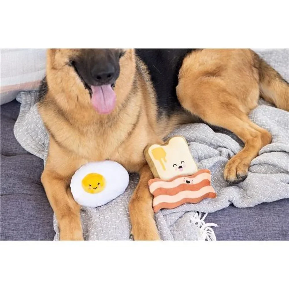 Dog Toys, Set of 3, Plush Pet Squeaker Toys, Breakfast Dog